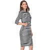Women's Sweatshirt Dress 3/4 Sleeve Hoodie with Front Pocket Knee Length Slim Fit Pullover Hoodie Dress,Striped - M - 3 of 4