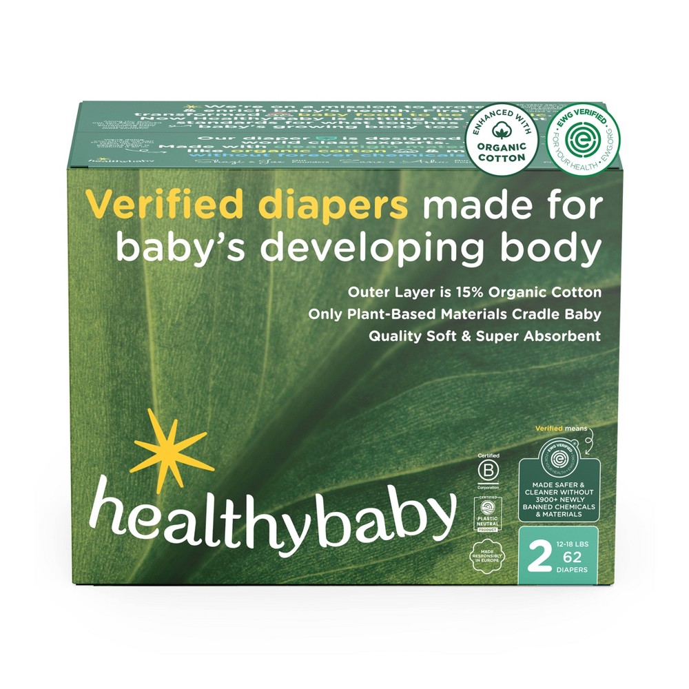 Photos - Nappies Healthybaby Certified Safe Organic Cotton Enhanced Diapers - Size 2 - 62ct 