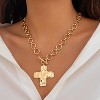 Gold Chunky Cross Necklace for Women Statement Cross Pendant Necklace Layered Hammered Bold Cross Necklace Vintage Toggle Clasp Necklace Jewelry - 3 of 4