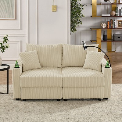NicBex Couches for Living Room Accent Chair Sofa with Storage Armrest, Comfy Corduroy Upholstered Sofa Couch with Cup Holders and a Phone Holder