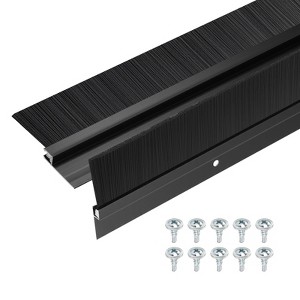 Unique Bargains Aluminum Nylon Door Brush Bottom Sweeps 35.46" x 2.28" Black 2 Pcs - 1 of 4
