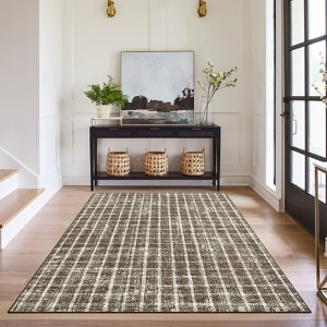 Machine Washable Modern Plaid Area Rug Soft Non Slip Rug Indoor Accent Decorative Printed Rug Low Pile Foldable Carpet for Living Room Bedroom - 1 of 4