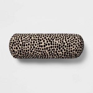 8"x22" Luxe Jacquard Leopard Round Decorative Pillow Black/Natural - Threshold™: Cotton Blend, Indoor Cylinder Bolster - 1 of 4