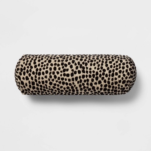 8 x22 Luxe Jacquard Leopard Round Decorative Pillow Black natural Threshold Cotton Blend Indoor Cylinder Bolster Target