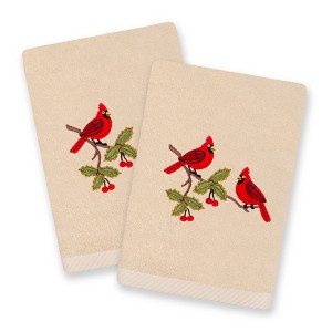 Linum Home Textiles Christmas RED PAIR - Embroidered Luxury 100% Turkish Cotton Hand Towels (Set of 2) - 1 of 3