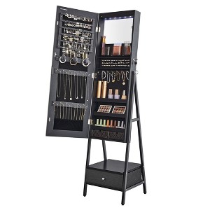 SONGMICS LED Jewelry Cabinet Standing Lockable Jewelry Armoire with Full-Length Mirror Jewelry Organizer Box - 1 of 4