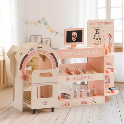 ROBOTIME Toy Tools Pretend Play Set, Emergency Center Doctor Nurse Parent Role Play, Toy Accessories for Girls, Boys, Pink, 7.09"*35.04"*15.16"