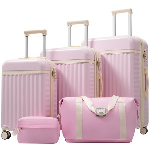 Angel Sar 5 Piece Hardside Luggage Set with Spinner Wheels, Expandable Suitcases (20", 24", 28") & Travel Bags, TSA Lock Included, Pink - 1 of 4