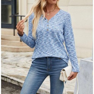 Coolmee Womens Waffle Knit Tops V Neck Long Sleeve Shirts Henley Dresy Casual Blouses Fall Outfits - 1 of 4