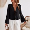 Women Shirt Tie Front Tops Long Sleeve V Neck Casual Lace Up Bow Blouses - 3 of 4