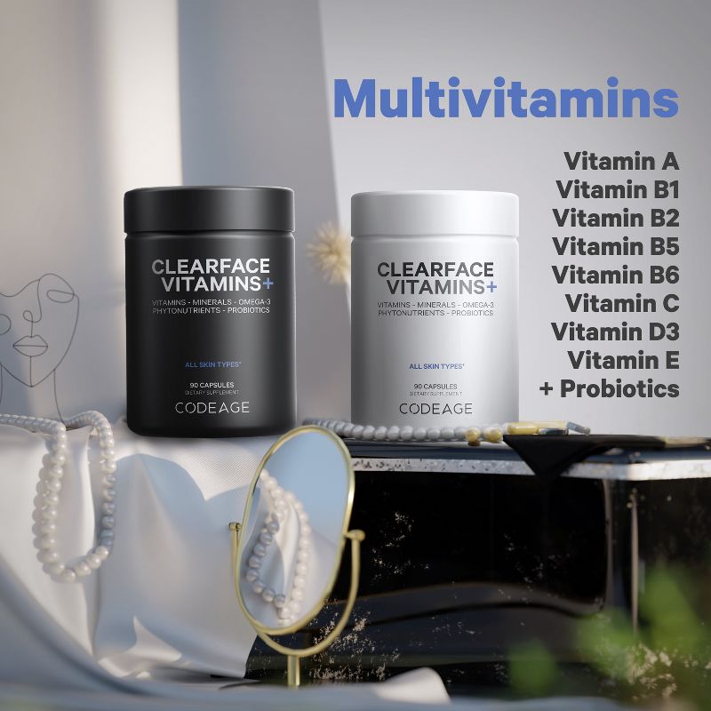 Codeage Clearface Vitamins, All Skin Type Multivitamins, Minerals, Botanicals, Probiotics - 90ct, 4 of 9