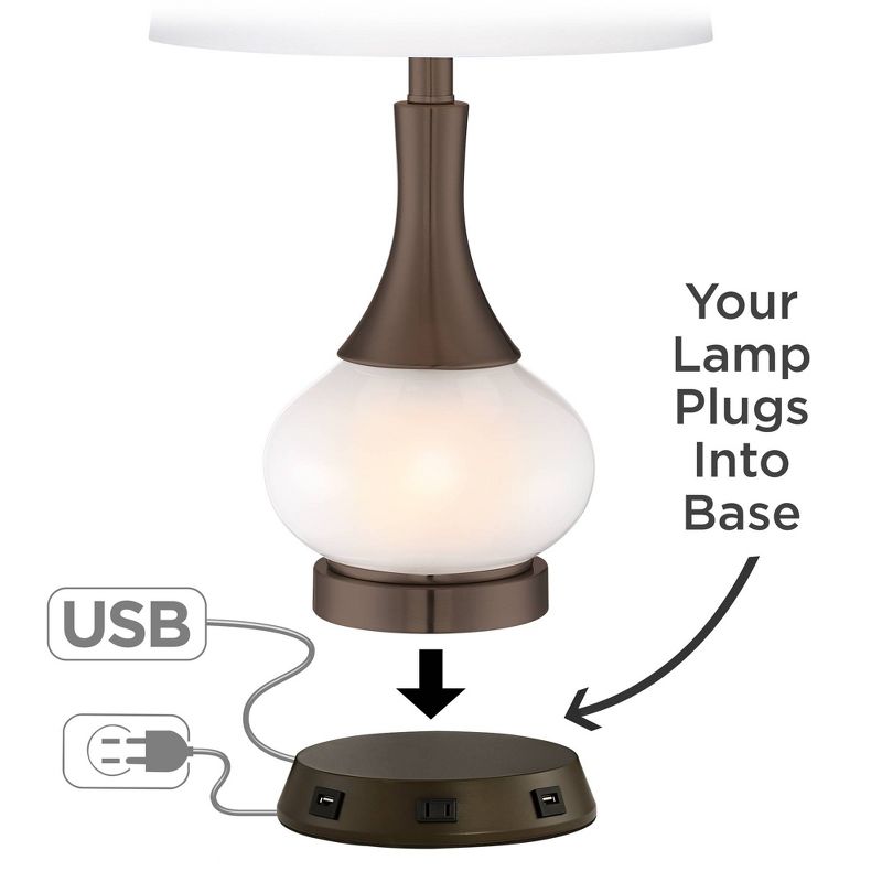 360 Lighting Table Lamp 30" Tall with USB and Outlet in Workstation Base Bronze Metal Double Drum Shade for Bedroom Living Room House Home Bedside, 1 of 7
