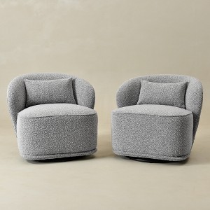 KINWELL Modern Boucle Upholstered 360° Swivel Accent Armchair, Set of 2 - 1 of 4