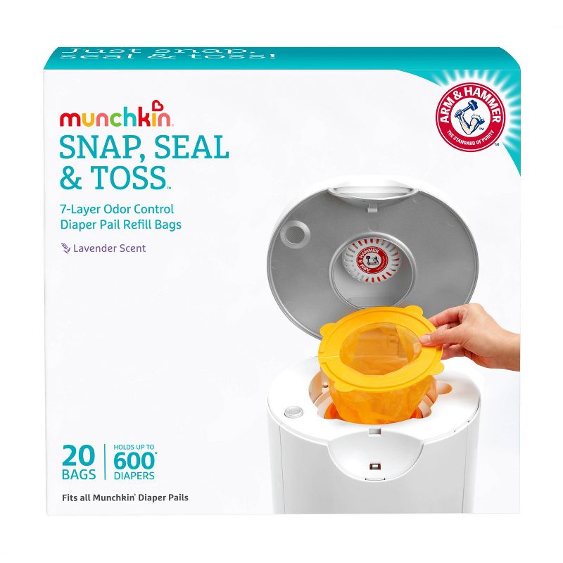 Munchkin Arm & Hammer Diaper Pail Snap, Seal and Toss Refill Bags, 600ct, 20pk, 1 of 10