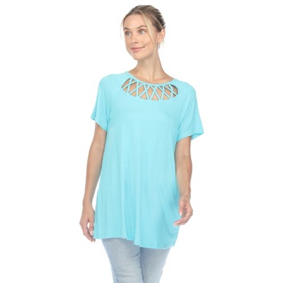 Women's Crisscross Neck Short Sleeve Top - White Mark
