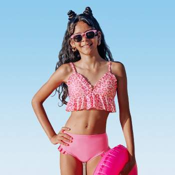 Girls' Leopard and Ruffle Bikini Set Swimsuit - Cupshe