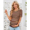 Women's Maternity Shirts Pregnancy Casual Floral Printed Tops Puff Short Sleeve Striped Ruched Side Tunic Top - 3 of 4
