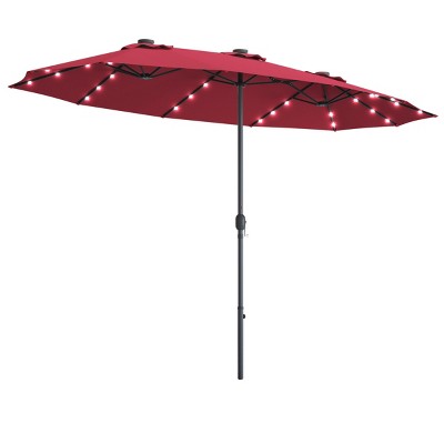 Tangkula 15' Outdoor Solar LED Patio Double-Sided Market Umbrella