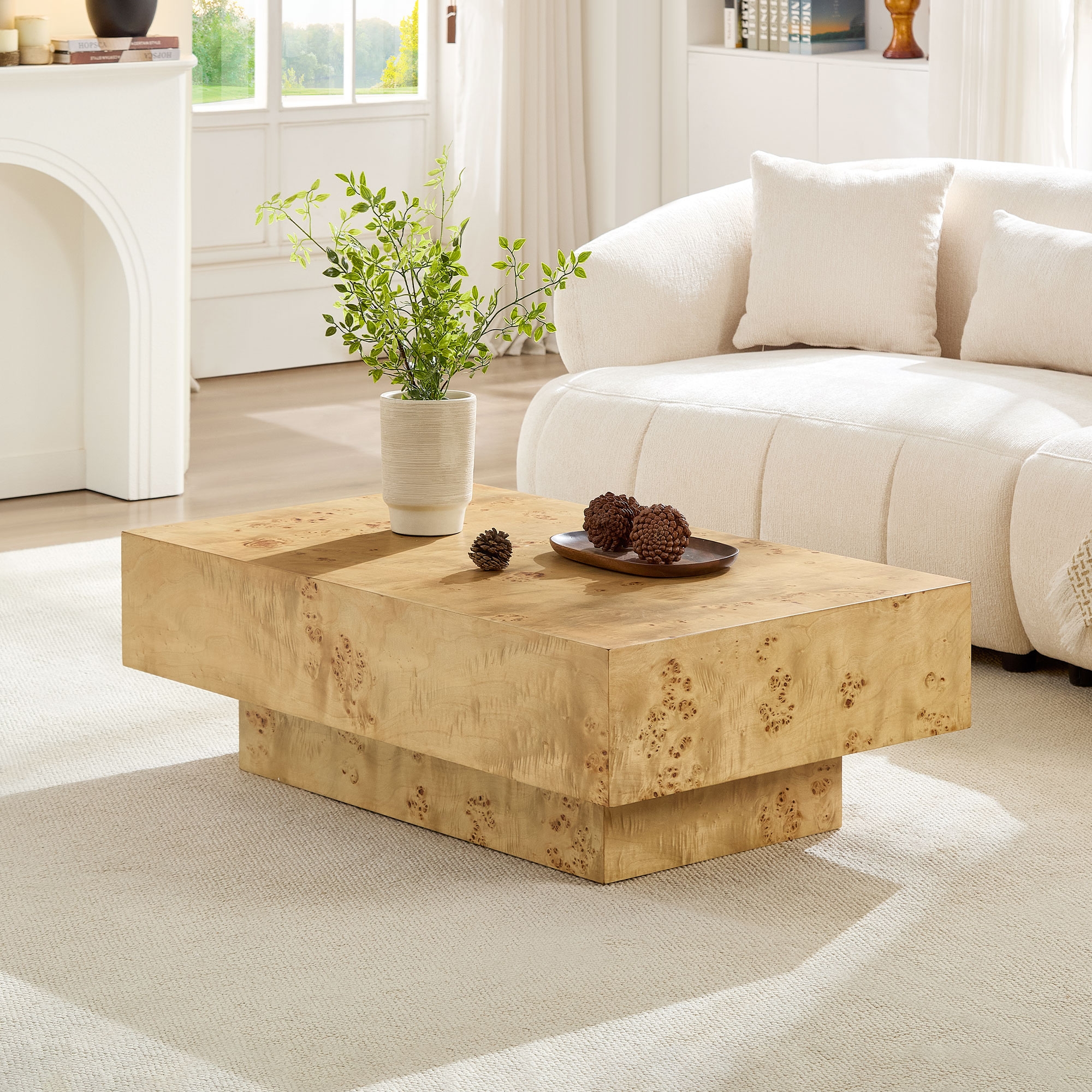 GDFStudio Sabrina 43"W Rectangle Pedestal Wood Coffee Table, Natural
