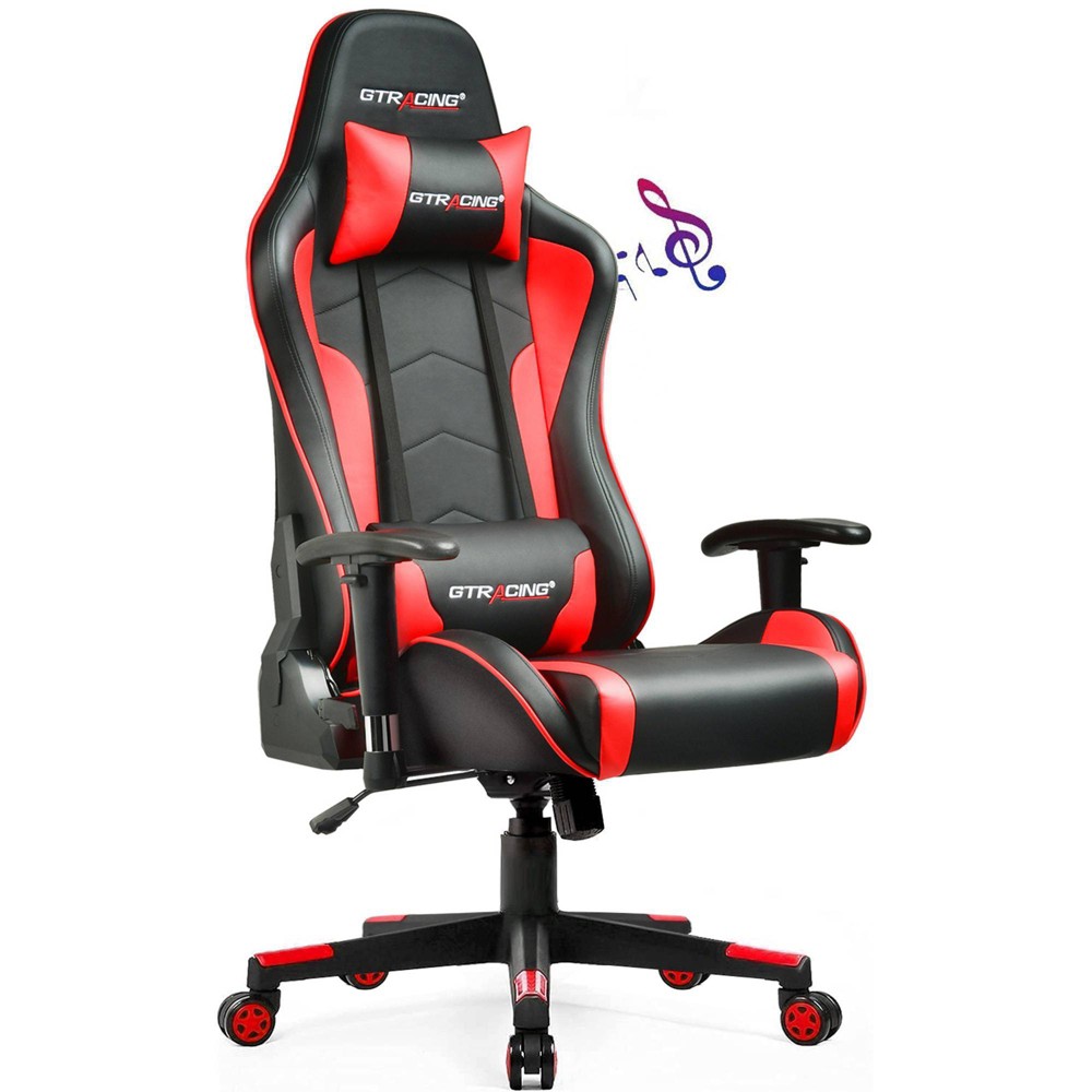 GTRACING Gaming Chair with Bluetooth Speakers High Back PU Office Chair Red