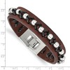 Black Bow Jewelry Men's Brown Leather and Stainless Steel Bead Bracelet - 8.5 Inch - 4 of 4