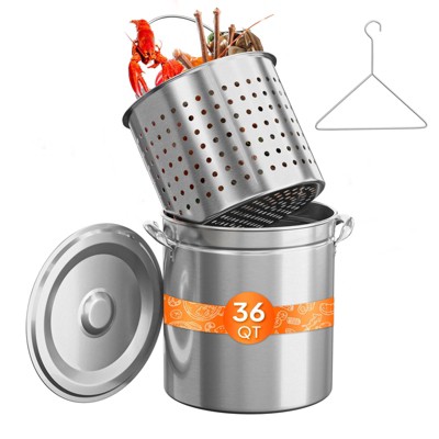 ROVSUN Turkey Fryer Pot & Seafood Boil Pot with Strainer Basket & Lid Hook , Stock Pot for Turkey Frying & Crab, Shrimp Boiling