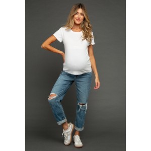 PinkBlush Blue Distressed Knee Rolled Hem Maternity Straight Leg Jeans - 1 of 4