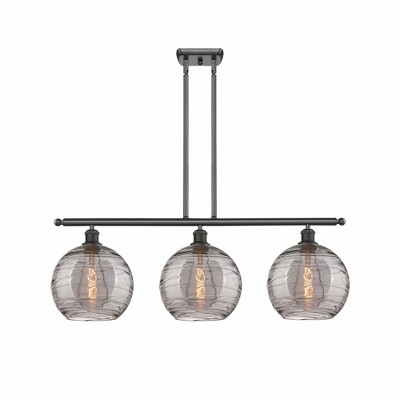 Athens Deco Swirl - 3 Light Stem Hung Island In Industrial Style-12.13 Inches Tall and 36.5 Inches Wide