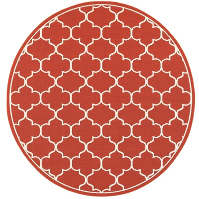 Oriental Weavers Meridian 1295R Red/ Ivory Indoor/Outdoor Area Rug - 7'10" Round
