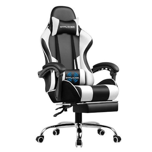 Gaming Chair with Footrest and Ergonomic Lumbar Massage Pillow PU Leather  Office Chair White - GTRACING
