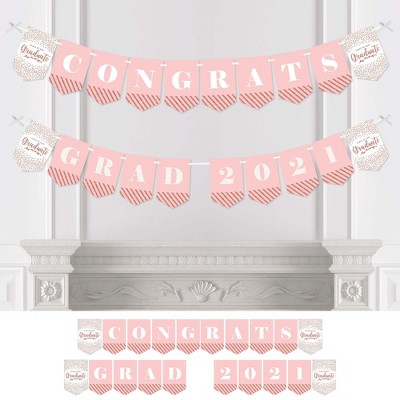 Big Dot of Happiness Rose Gold Grad - 2021 Graduation Party Bunting Banner - Party Decorations - Congrats Grad 2021