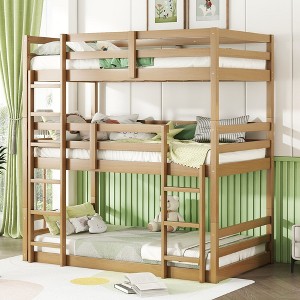 Sapphtopaz Space-Saving Twin over Twin Bunk Bed with Two Built-in Ladders & Guardrails, Triple Rubber Wood Bed Frame, No Box Spring Needed for Bedroom - 1 of 4