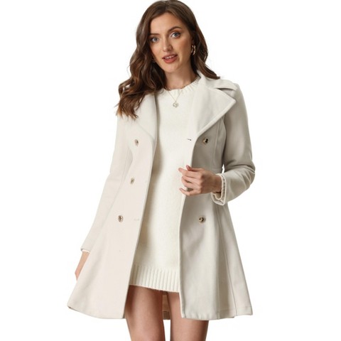 INSPIRE CHIC Women's Winter Long Lapel Collar Double Breast Coats Large Cream White
