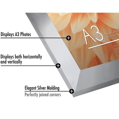 Silver A3 Wall Frame with Shatter-Resistant Glass