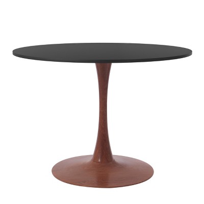 LeisureMod Bristol 35'' Modern Round Dining Table – Durable MDF Top and Wood-Transfer Cherry Steel Base for Kitchen, Dining Room, or Cafes