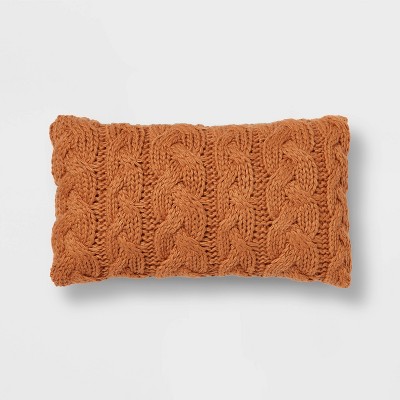 Oversized Chunky Cable Knit Lumbar Throw Pillow Bronze - Threshold™