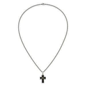 Chisel Stainless Steel Polished 14K Accent Diamond Black Enamel DAD Cross Pendant Necklace Curb Chain 24" - 1 of 4