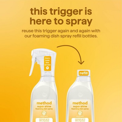 Method Super Shine Foaming Dish Spray Powered By Enzymes Coastal Citrus - Refill - 16oz: Paraben-Free, Multi-Surface