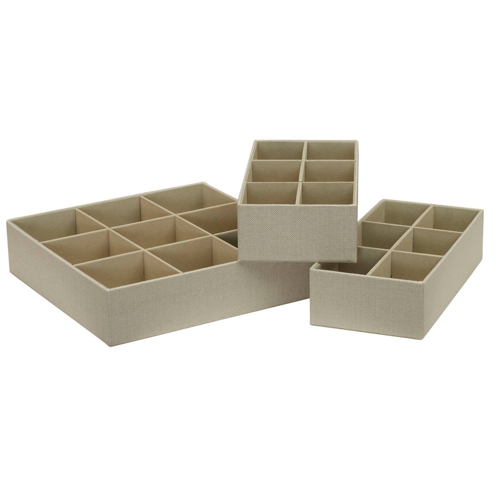 Household Essentials 3pc Drawer Organizer Set Cream Linen: Stackable Decorative Boxes, Linen Drawer Dividers, Off-White