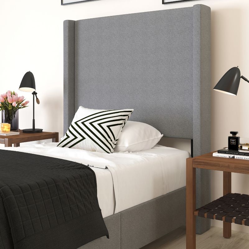 Merrick Lane Modern Platform Bed - Gray Faux Linen - Queen - Padded Wingback Headboard - 8.5" Floor Clearance - Wood Support Slats - No Box Spring Needed, 6 of 13