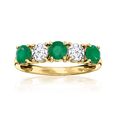 Ross-Simons 0.60 ct. t.w. Emerald and .50 ct. t.w. Lab-Grown Diamond Ring in 14kt Yellow Gold