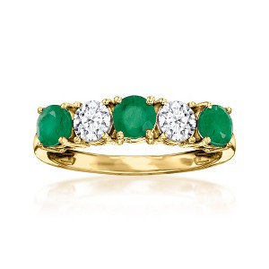 Ross-Simons 0.60 ct. t.w. Emerald and .50 ct. t.w. Lab-Grown Diamond Ring in 14kt Yellow Gold - 1 of 4