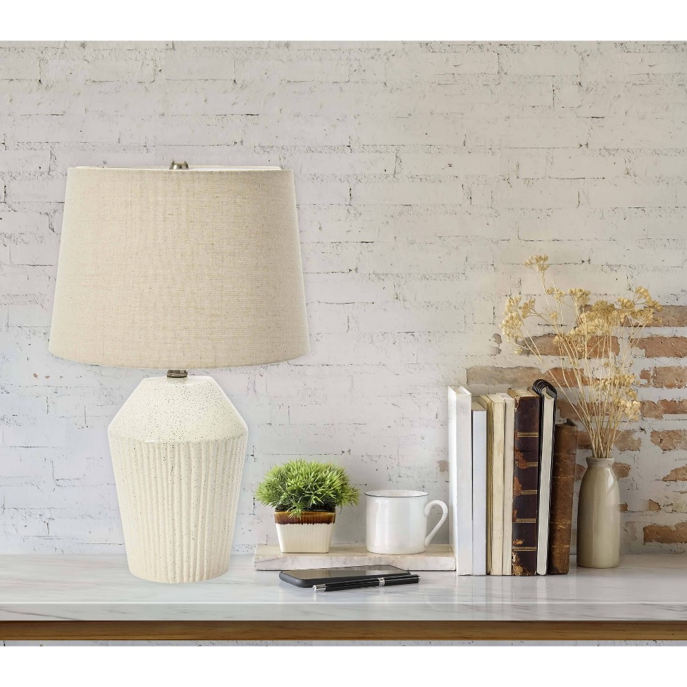 Photos - Floodlight / Street Light Storied Home 13" Round Stoneware Desk Lamp White: Petite, Textured Ceramic, Linen Shade, ETL Listed