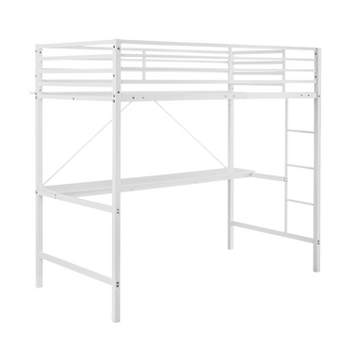 Emma and Oliver Metal Loft Bed Frame with Desk, Protective Guard Rails and Ladder for Kids, Teens and Adults