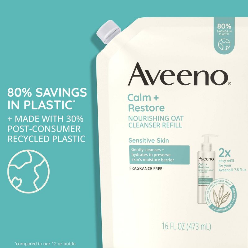 Aveeno Calm + Restore Facial Cleanser with Nourishing Oat &#38; Feverfew for Sensitive Skin - Refill Pouch - 16 fl oz, 4 of 8