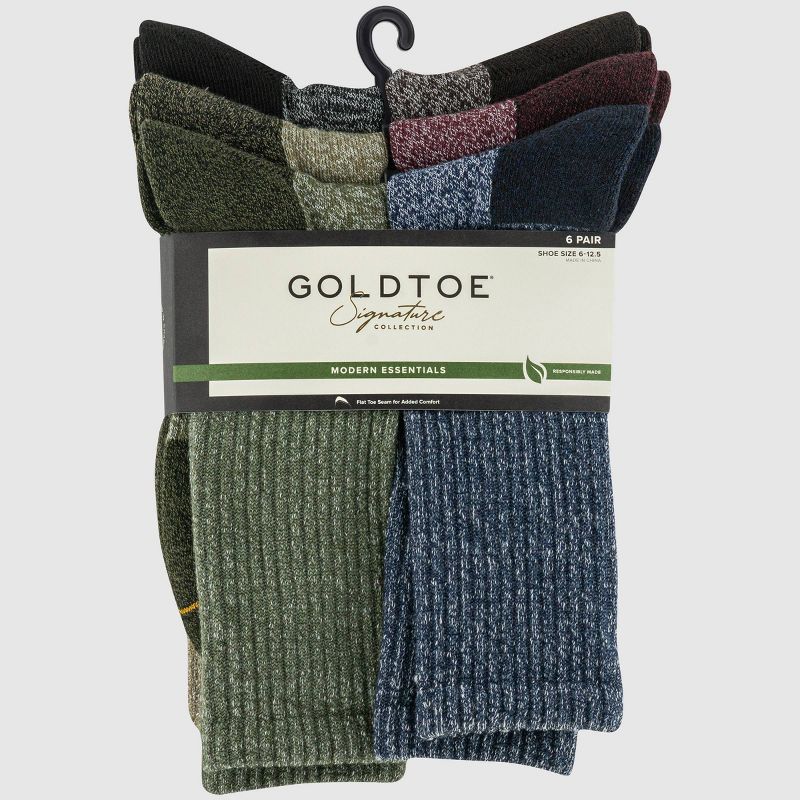 Signature Gold by GOLDTOE Men&#39;s Outdoor Cushion Crew Socks 6pk - Taupe/Olive Green/Navy Blue 6-12.5, 2 of 4
