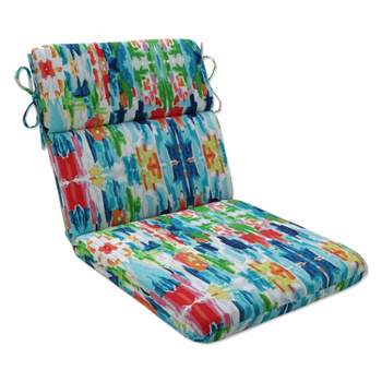 18.5" x 15.5" Outdoor/Indoor Rounded Chair Pad Abstract Reflections Multi Blue - Pillow Perfect