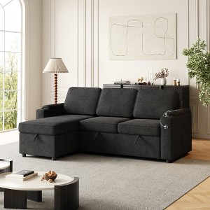 85.8" Upholstered Convertible L-Shaped Sleeper Sectional Sofa with Pull-Out Bed, USB & Type-C Charging Ports, Reversible Storage Chaise & Armrest - 1 of 4