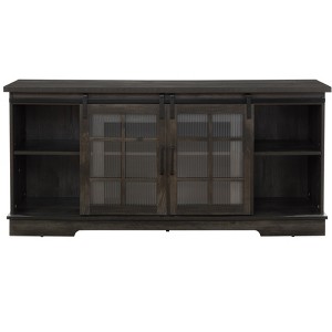 Gulches Charcoal Gray TV Stand Entertainment Center Fits TVs up to 65 in with 2 Sliding Fluted Glass Doors 3 Adjustable Shelves 2 Cable Cutouts - 1 of 4