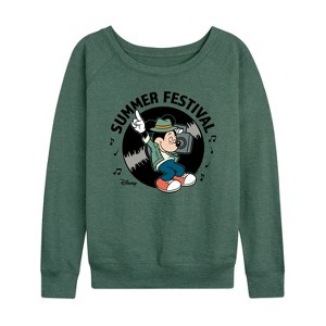Women's - Disney - Mickey & Friends Lightweight French Terry Wide Neck Long Sleeve Graphic Shirt - 1 of 4